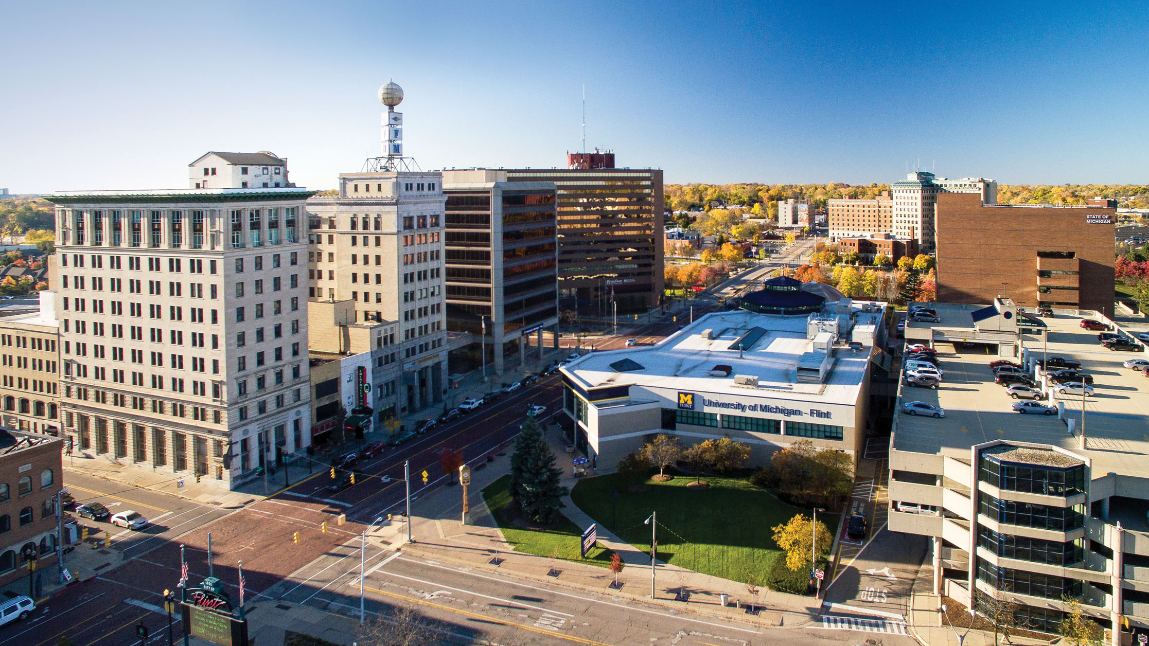 Aerial view of Downtown, Flint, MI