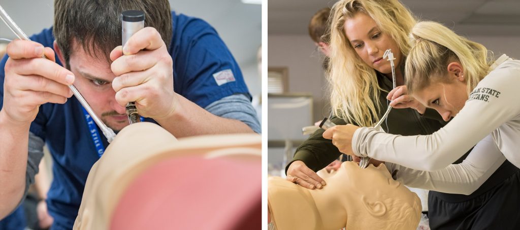 Residents practicing intubation at Ascension Genesys