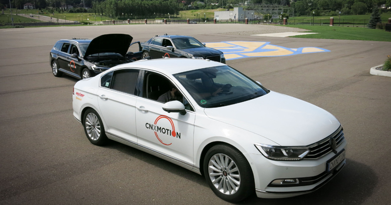 CNXMotion testing cars at test track at Kettering