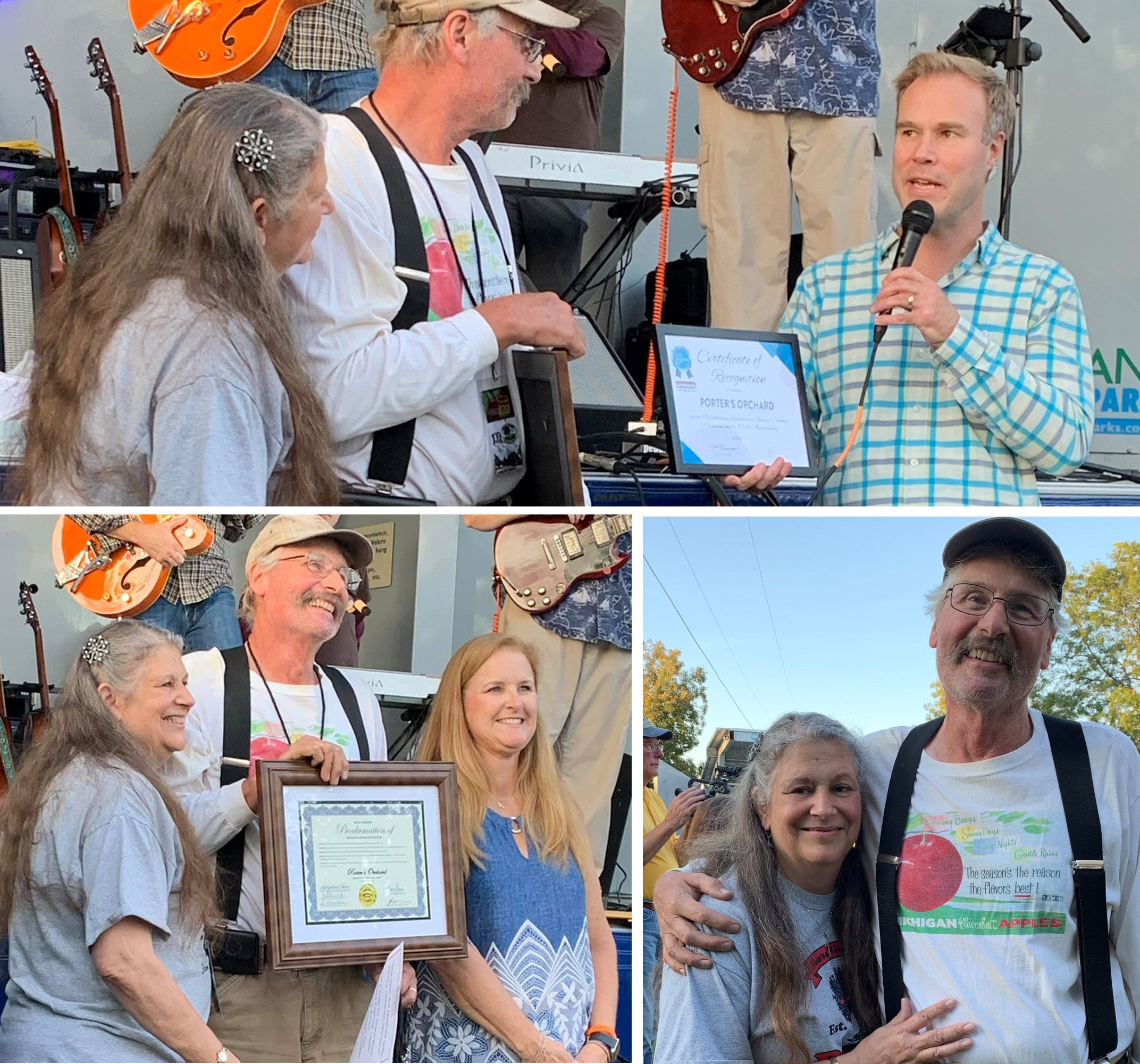 Ray Porter and his wife accept award on 100th anniversary of Porter's Orchard