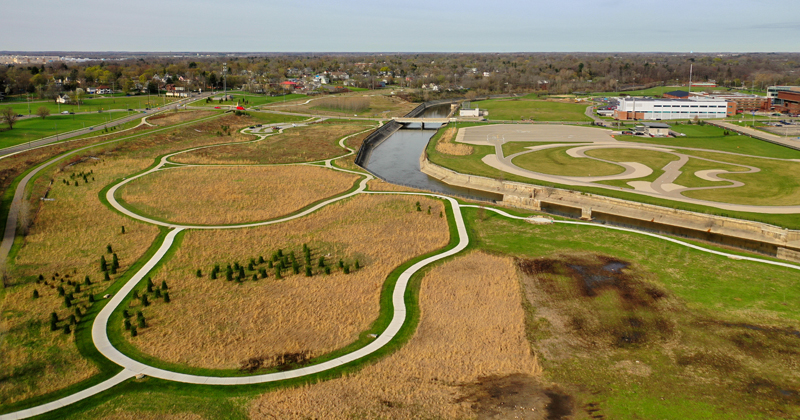 Aerial view of Chevy Commons, newest state park