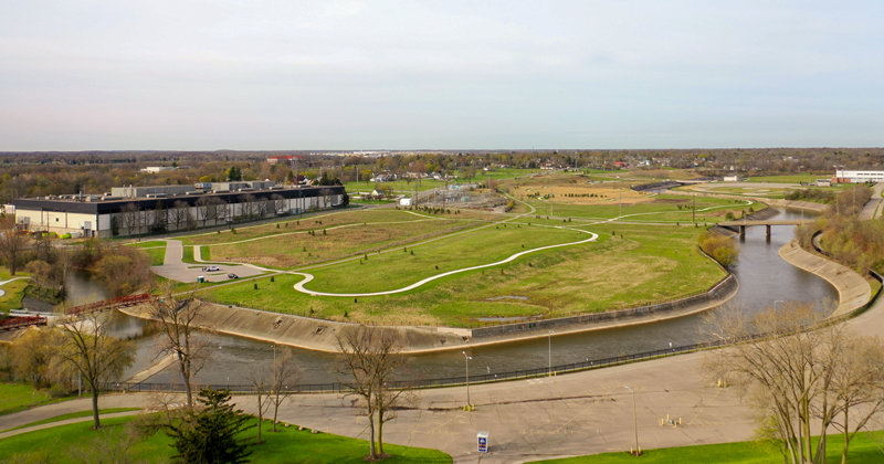 Aerial view of Chevy Commons, newest state park