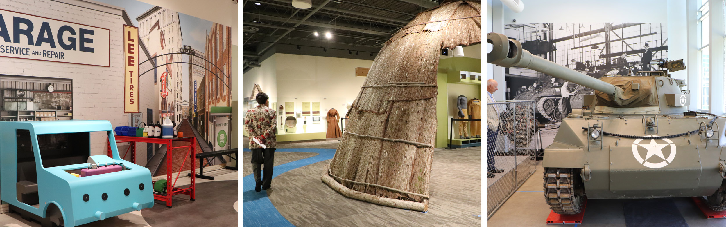 Various exhibits in the renovated Sloan Museum of Discovery