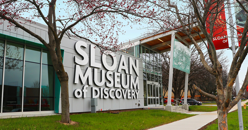 Outside of newly renovated Sloan Museum of Discovery