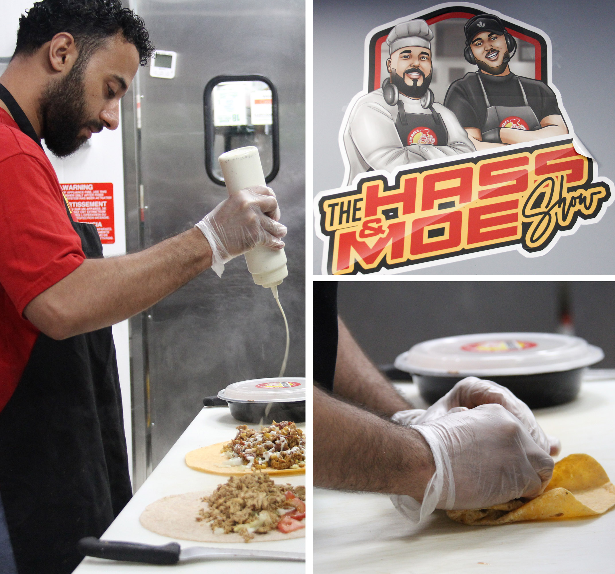 An employee of Big Moe's Kitchen prepares BBQ for a customer