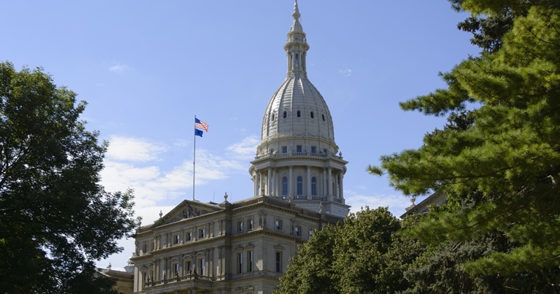 Exterior photo of the Michigan State Capitol building